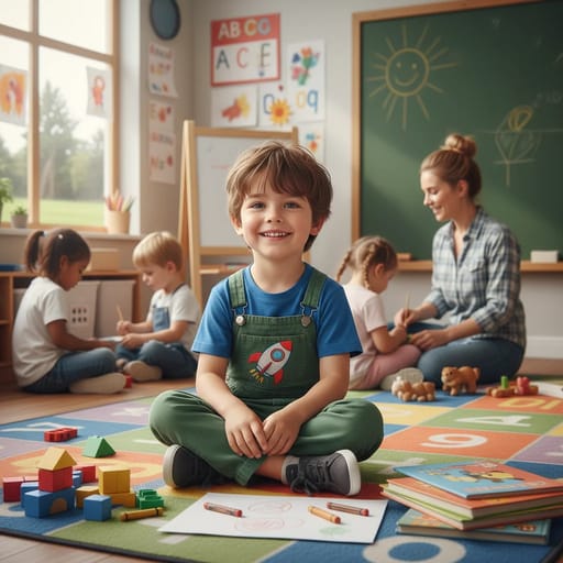 Sunlit kindergarten portrait AI image generation showcase